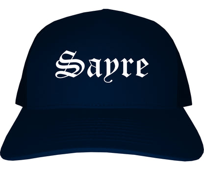 Sayre Pennsylvania PA Old English Mens Trucker Hat Cap Navy Blue