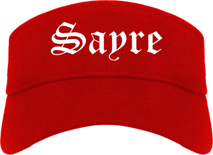 Sayre Pennsylvania PA Old English Mens Visor Cap Hat Red