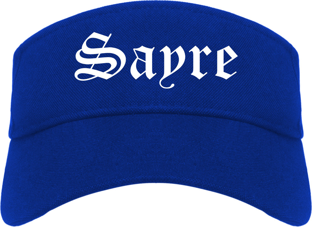 Sayre Pennsylvania PA Old English Mens Visor Cap Hat Royal Blue