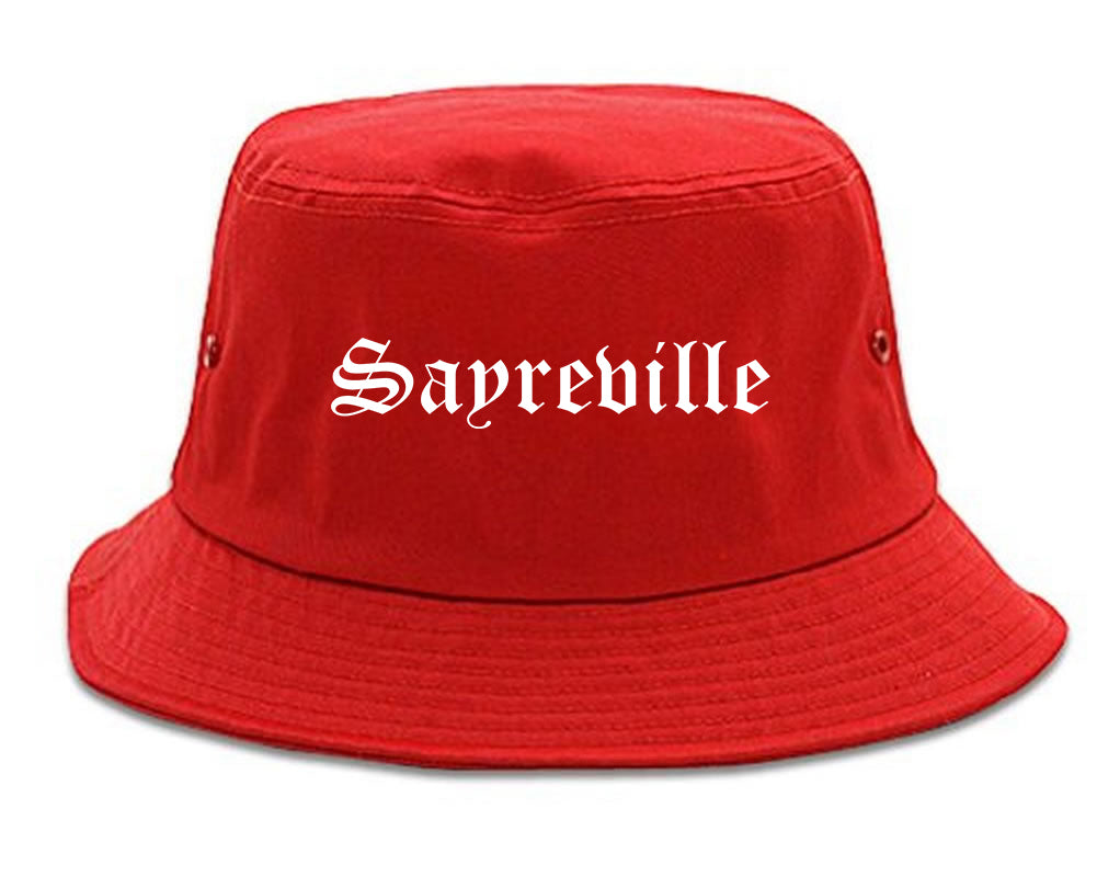 Sayreville New Jersey NJ Old English Mens Bucket Hat Red