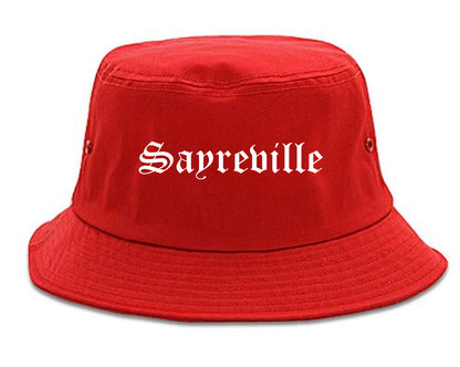 Sayreville New Jersey NJ Old English Mens Bucket Hat Red