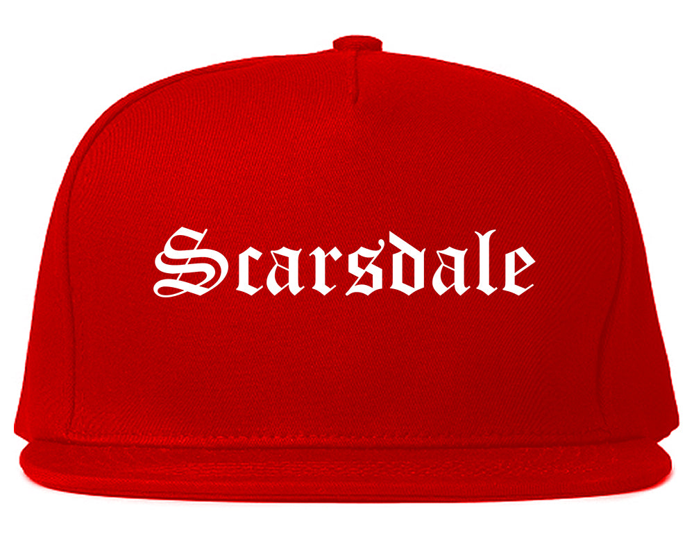 Scarsdale New York NY Old English Mens Snapback Hat Red