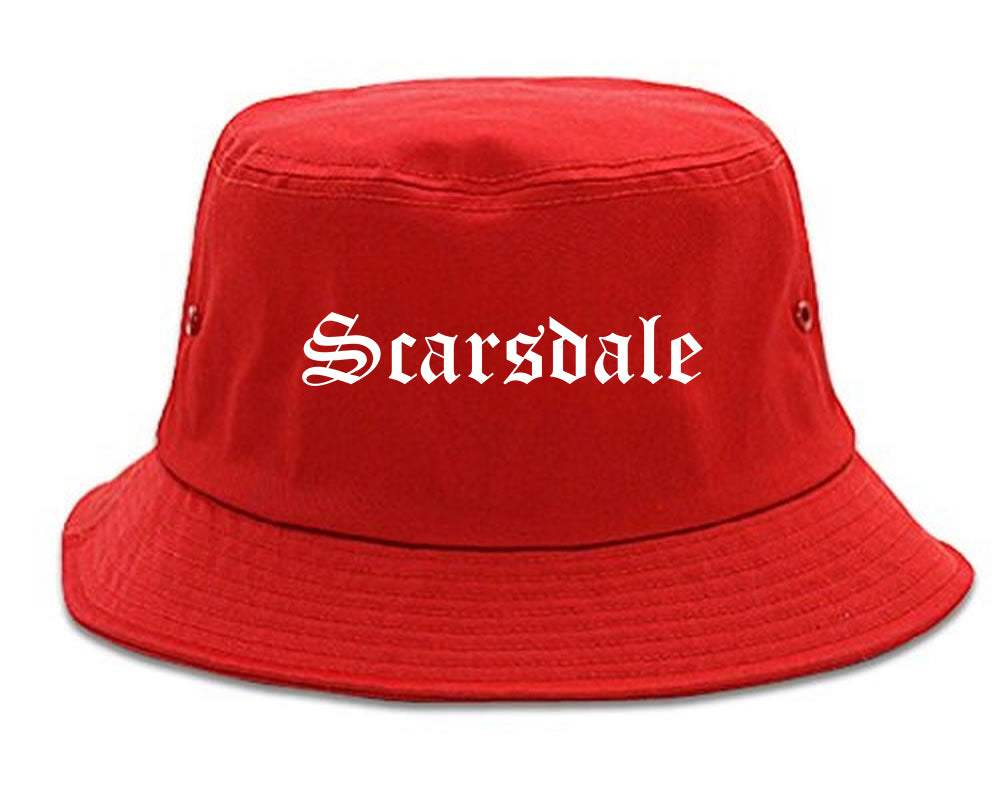 Scarsdale New York NY Old English Mens Bucket Hat Red