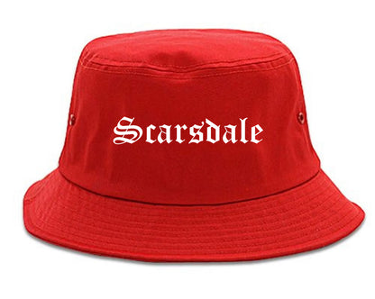 Scarsdale New York NY Old English Mens Bucket Hat Red