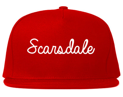 Scarsdale New York NY Script Mens Snapback Hat Red