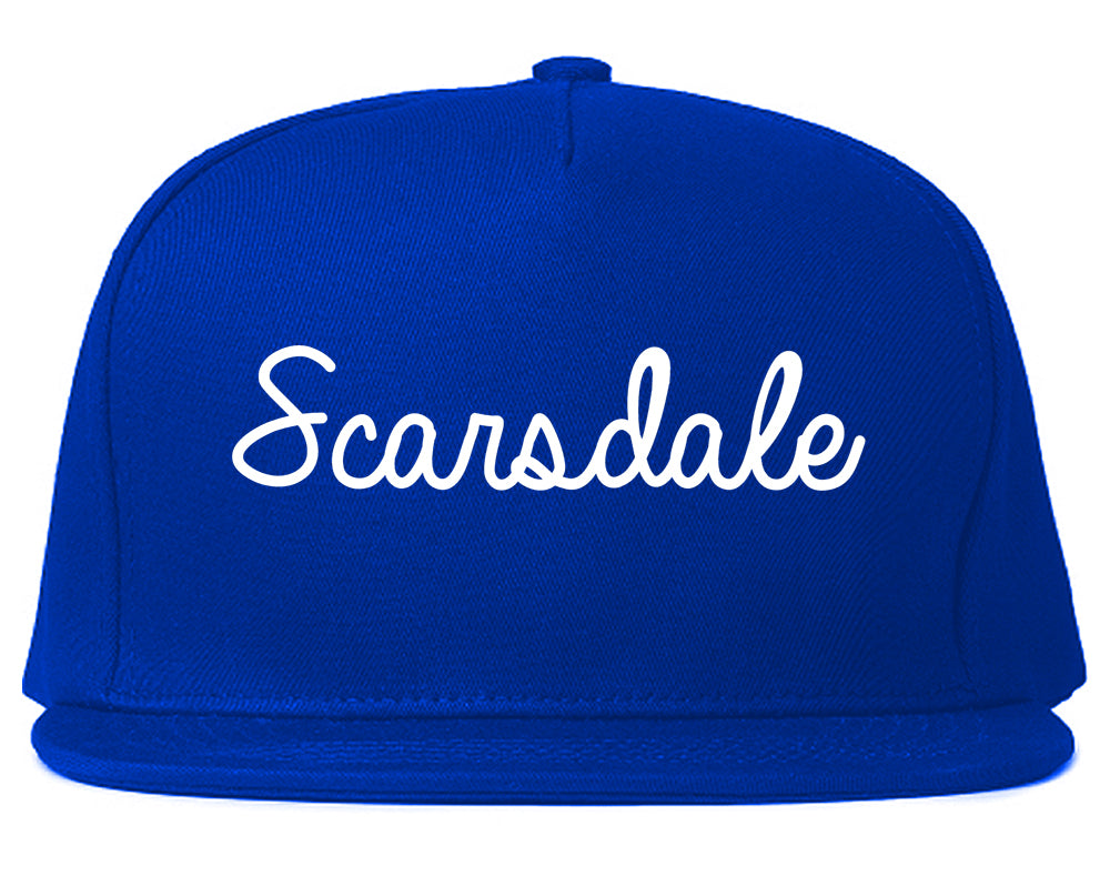 Scarsdale New York NY Script Mens Snapback Hat Royal Blue