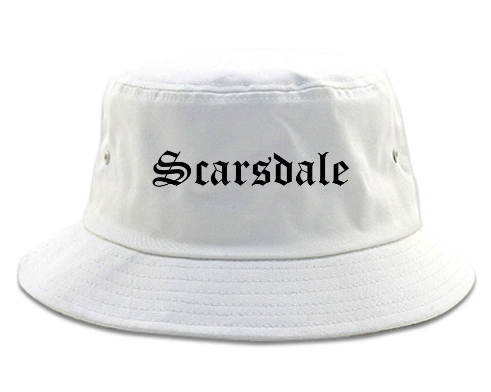 Scarsdale New York NY Old English Mens Bucket Hat White