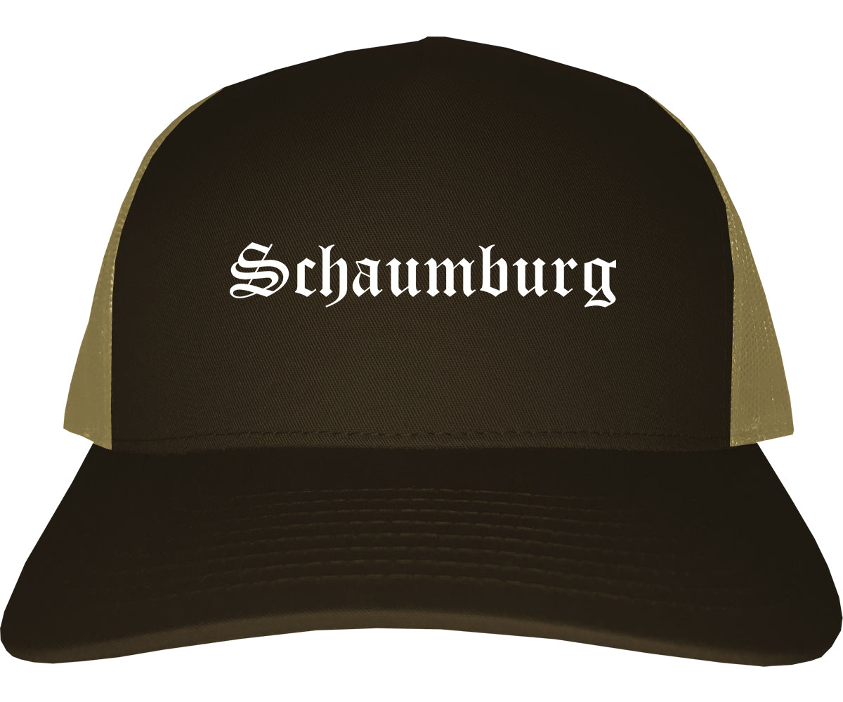 Schaumburg Illinois IL Old English Mens Trucker Hat Cap Brown