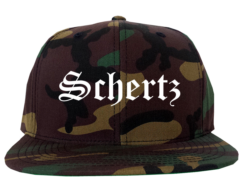 Schertz Texas TX Old English Mens Snapback Hat Army Camo
