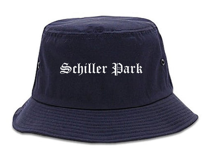 Schiller Park Illinois IL Old English Mens Bucket Hat Navy Blue