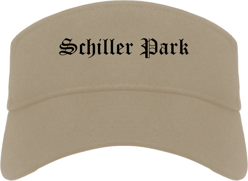 Schiller Park Illinois IL Old English Mens Visor Cap Hat Khaki