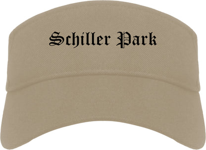 Schiller Park Illinois IL Old English Mens Visor Cap Hat Khaki