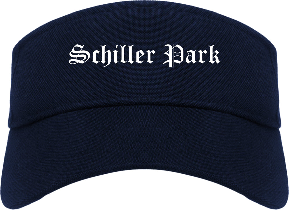Schiller Park Illinois IL Old English Mens Visor Cap Hat Navy Blue