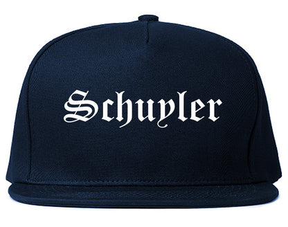 Schuyler Nebraska NE Old English Mens Snapback Hat Navy Blue