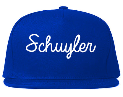 Schuyler Nebraska NE Script Mens Snapback Hat Royal Blue