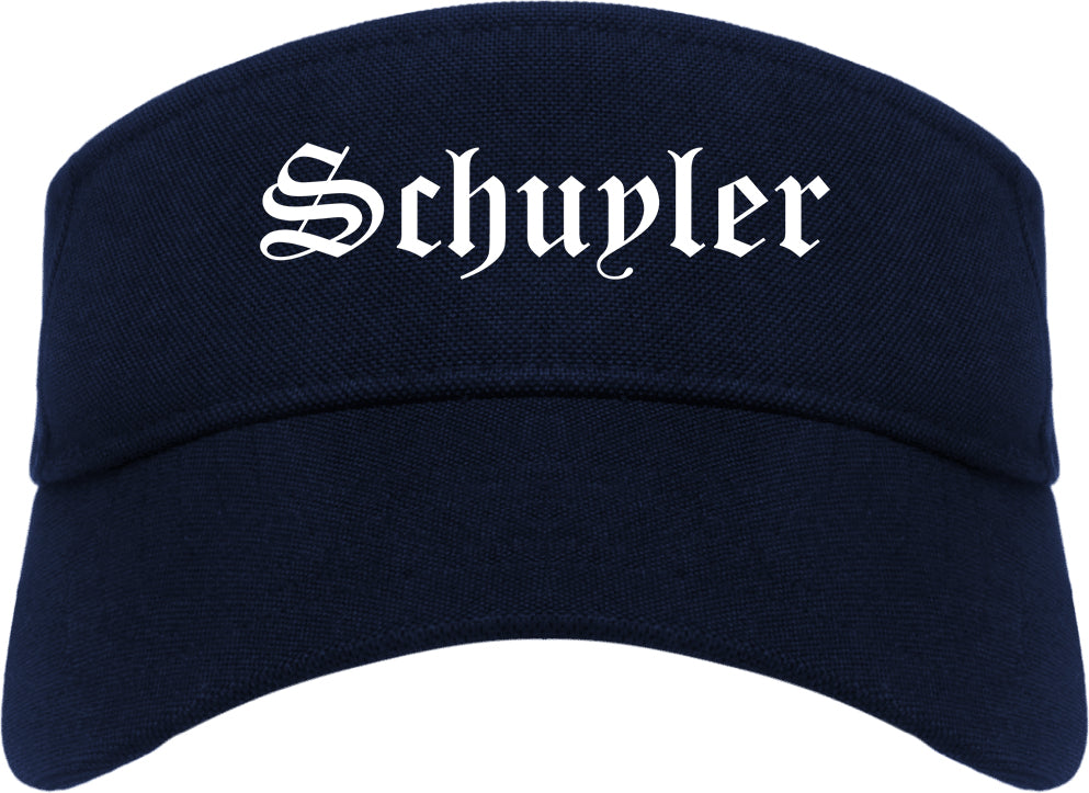 Schuyler Nebraska NE Old English Mens Visor Cap Hat Navy Blue