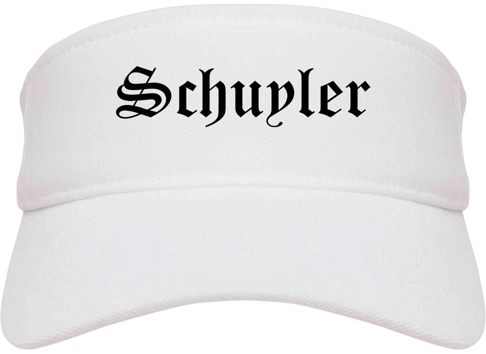 Schuyler Nebraska NE Old English Mens Visor Cap Hat White