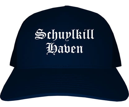 Schuylkill Haven Pennsylvania PA Old English Mens Trucker Hat Cap Navy Blue
