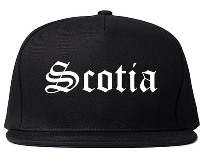Scotia New York NY Old English Mens Snapback Hat Black