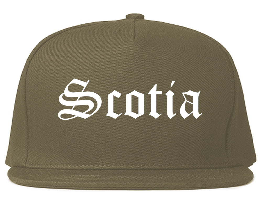 Scotia New York NY Old English Mens Snapback Hat Grey