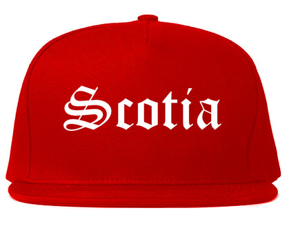 Scotia New York NY Old English Mens Snapback Hat Red