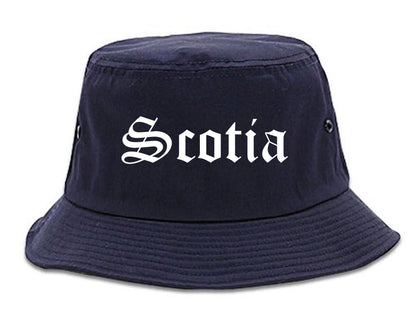 Scotia New York NY Old English Mens Bucket Hat Navy Blue