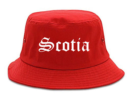 Scotia New York NY Old English Mens Bucket Hat Red