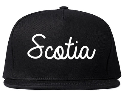 Scotia New York NY Script Mens Snapback Hat Black
