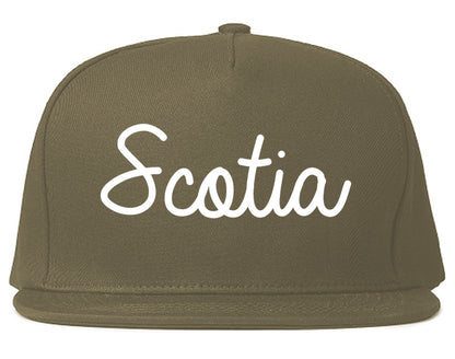 Scotia New York NY Script Mens Snapback Hat Grey
