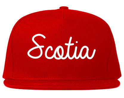 Scotia New York NY Script Mens Snapback Hat Red