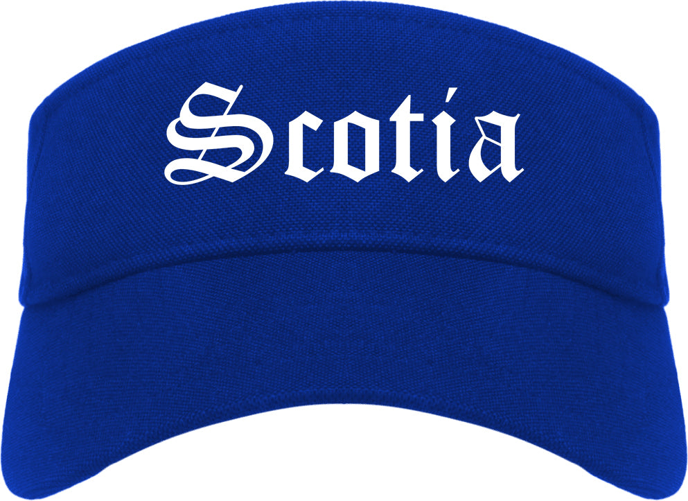 Scotia New York NY Old English Mens Visor Cap Hat Royal Blue