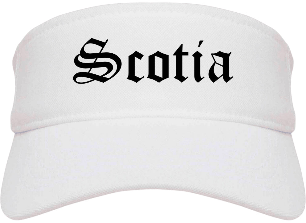 Scotia New York NY Old English Mens Visor Cap Hat White