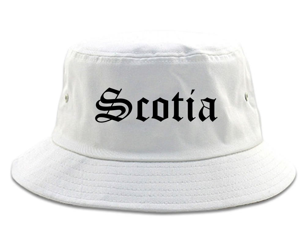 Scotia New York NY Old English Mens Bucket Hat White