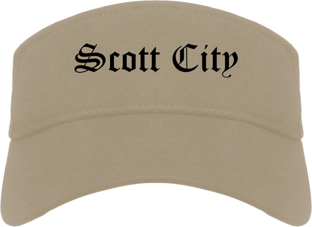 Scott City Missouri MO Old English Mens Visor Cap Hat Khaki