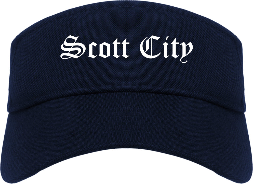 Scott City Missouri MO Old English Mens Visor Cap Hat Navy Blue