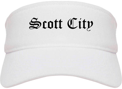 Scott City Missouri MO Old English Mens Visor Cap Hat White