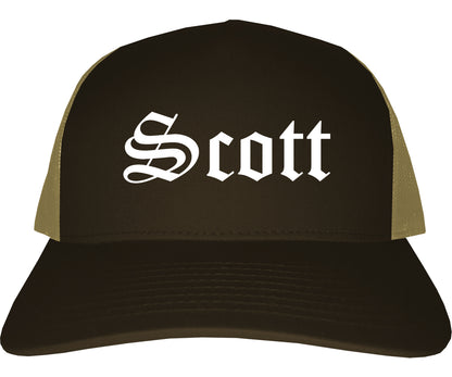 Scott Louisiana LA Old English Mens Trucker Hat Cap Brown