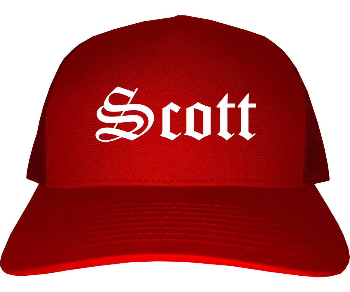 Scott Louisiana LA Old English Mens Trucker Hat Cap Red