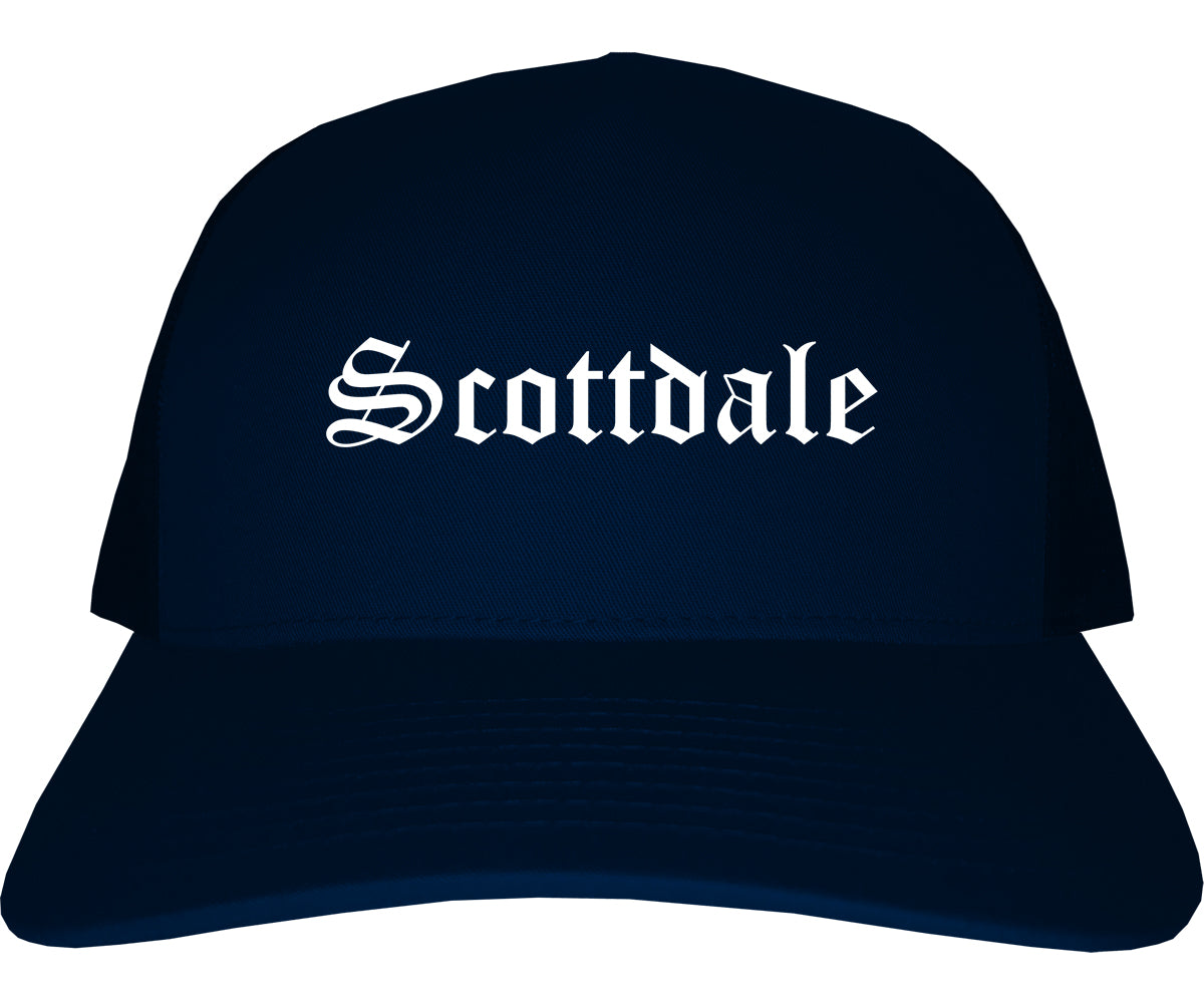Scottdale Pennsylvania PA Old English Mens Trucker Hat Cap Navy Blue