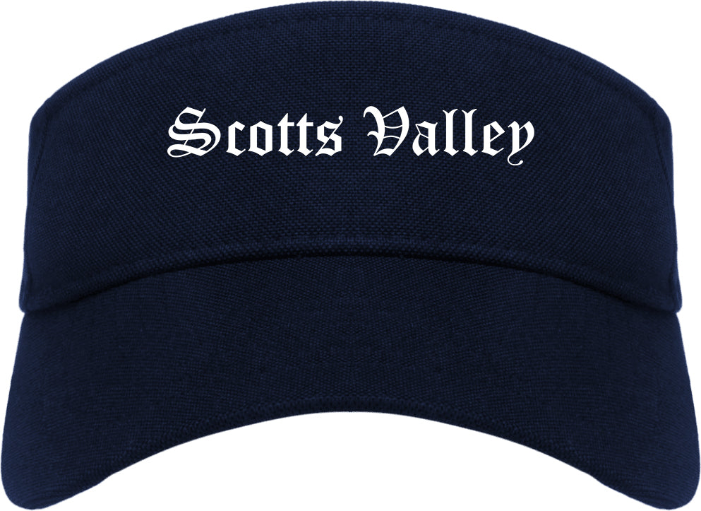 Scotts Valley California CA Old English Mens Visor Cap Hat Navy Blue