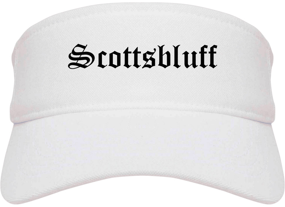 Scottsbluff Nebraska NE Old English Mens Visor Cap Hat White