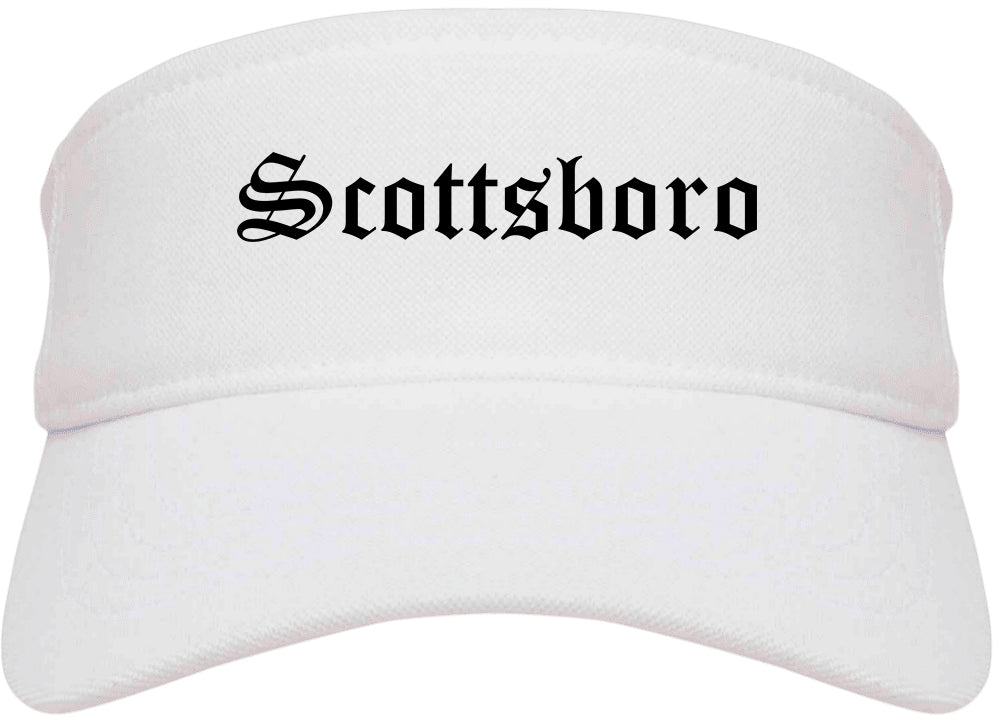 Scottsboro Alabama AL Old English Mens Visor Cap Hat White