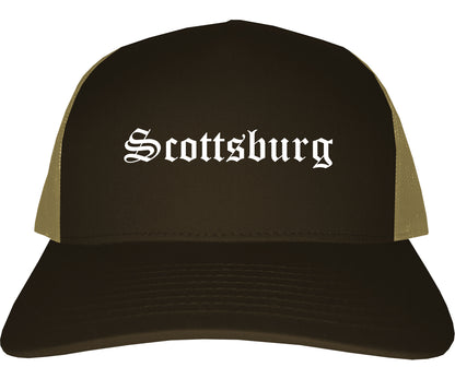 Scottsburg Indiana IN Old English Mens Trucker Hat Cap Brown