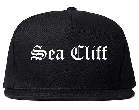 Sea Cliff New York NY Old English Mens Snapback Hat Black