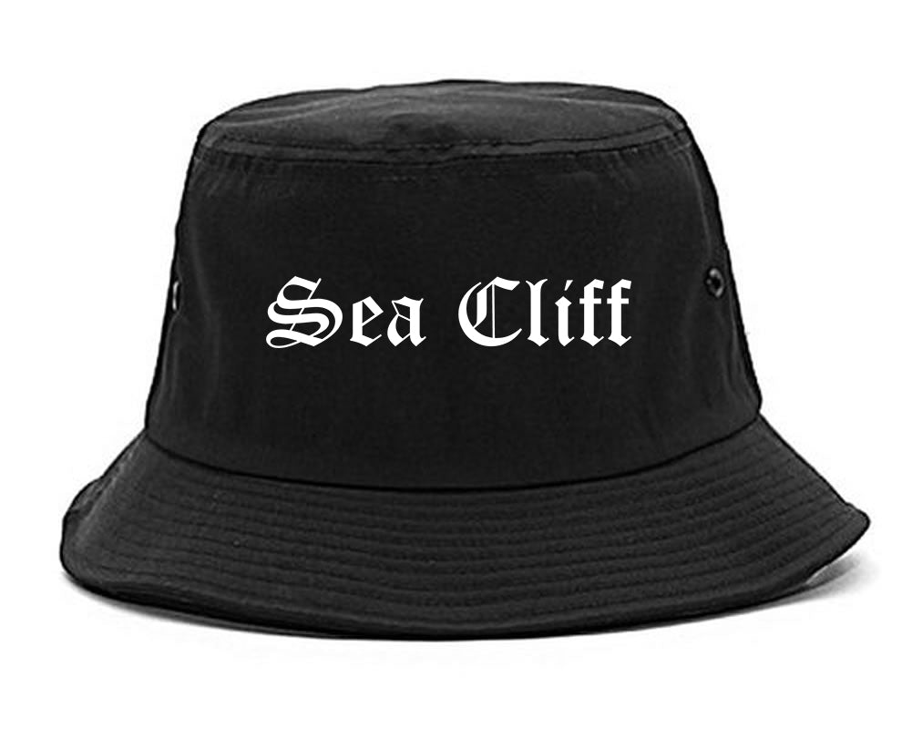 Sea Cliff New York NY Old English Mens Bucket Hat Black