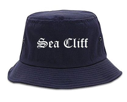 Sea Cliff New York NY Old English Mens Bucket Hat Navy Blue