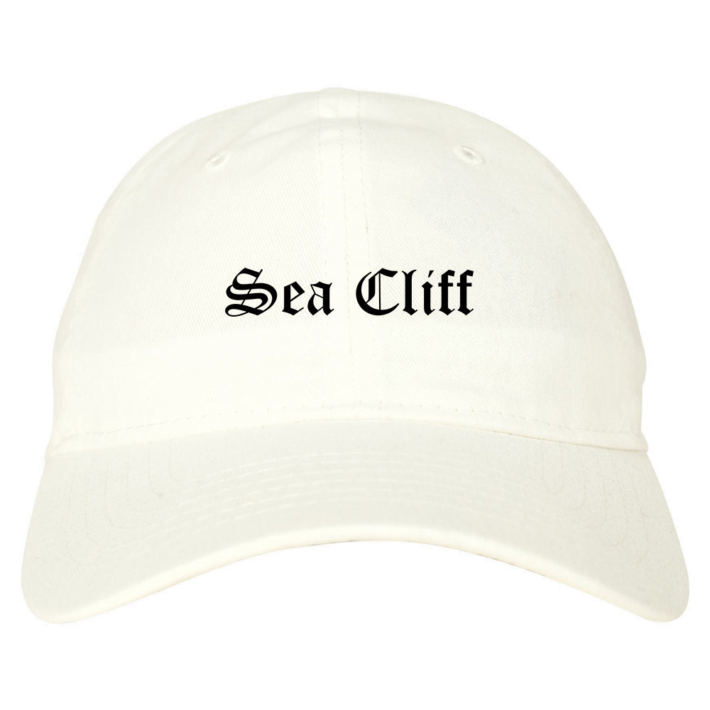 Sea Cliff New York NY Old English Mens Dad Hat Baseball Cap White