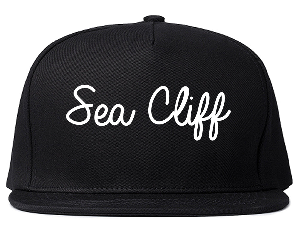 Sea Cliff New York NY Script Mens Snapback Hat Black