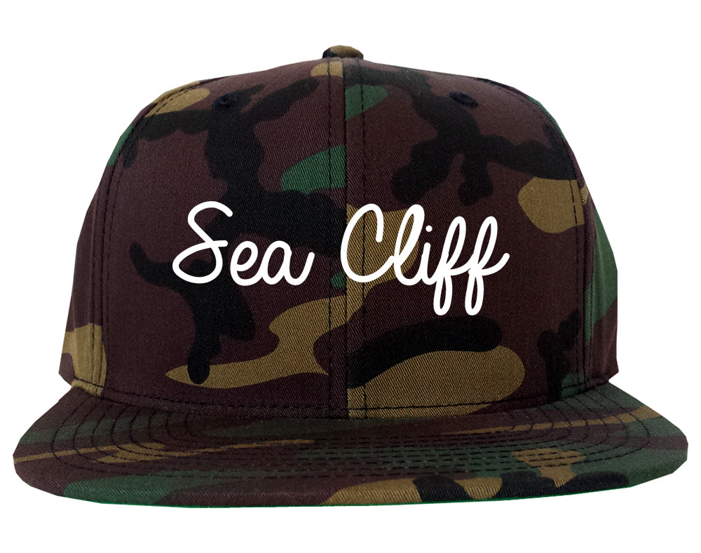Sea Cliff New York NY Script Mens Snapback Hat Army Camo