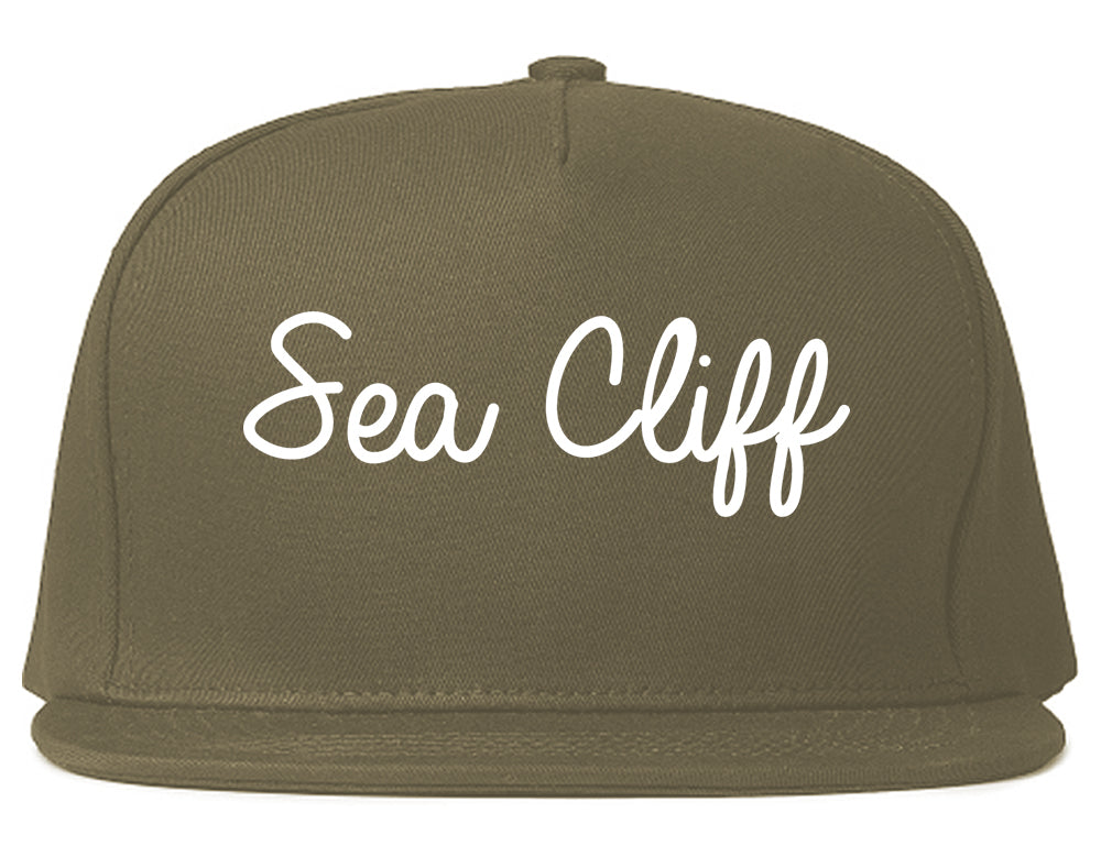 Sea Cliff New York NY Script Mens Snapback Hat Grey